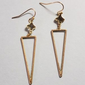 Goldtone triangle and glass quatrefoil earrings